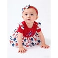 thumbnail image 4 of LNMQLPDBS Toddler Girl Clothes Sets Letters Printed Ribbed Ruffle Trim Short Sleeve Onesies & Floral Printed Skirt with Bow & Headband 3pcs Sets 0-3 Months Baby Girl Clothes, 4 of 7