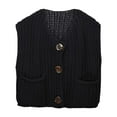 thumbnail image 1 of Women's Sleeveless Knit Cardigan Vest Solid Color Short Length Front Button Pocket Style, 1 of 7