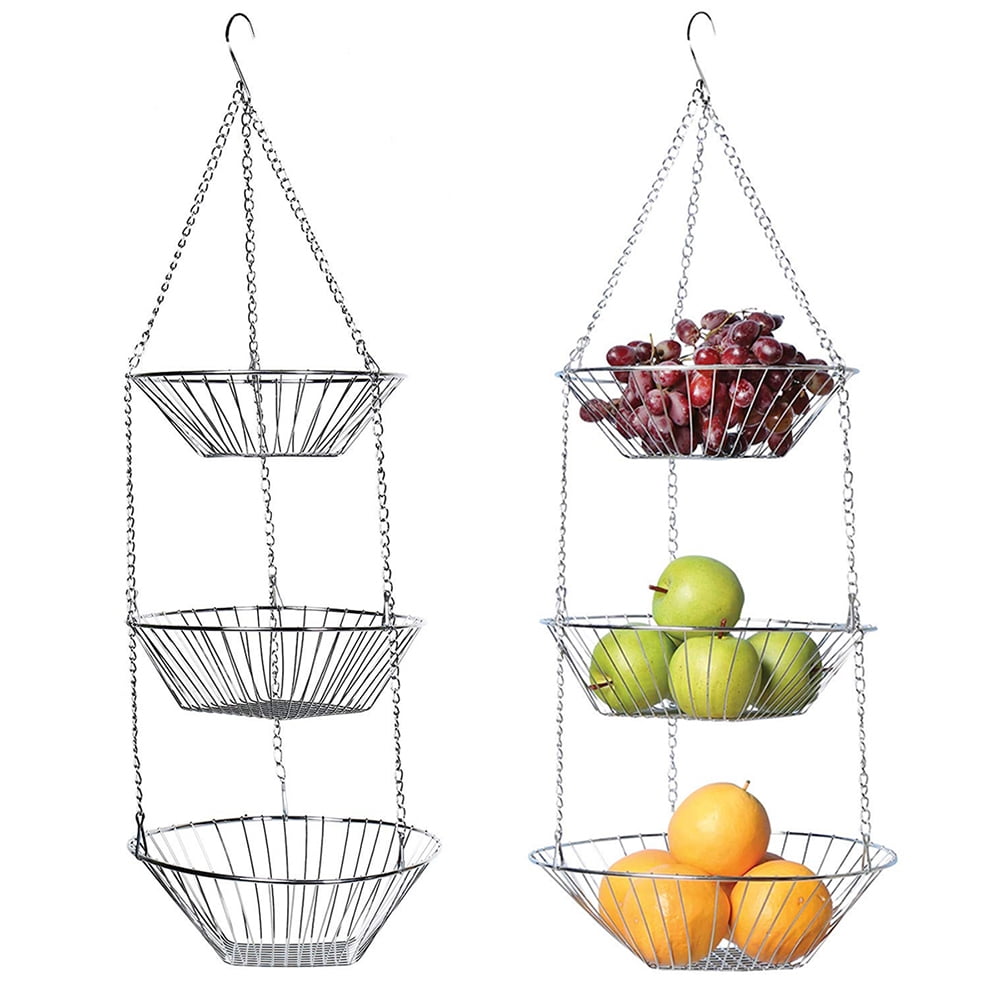 Hanging Fruit Basket Stainless Steel 3 Layer Baskets Fruit Hanging Basket For Kitchen Restaurants Walmart Com Walmart Com