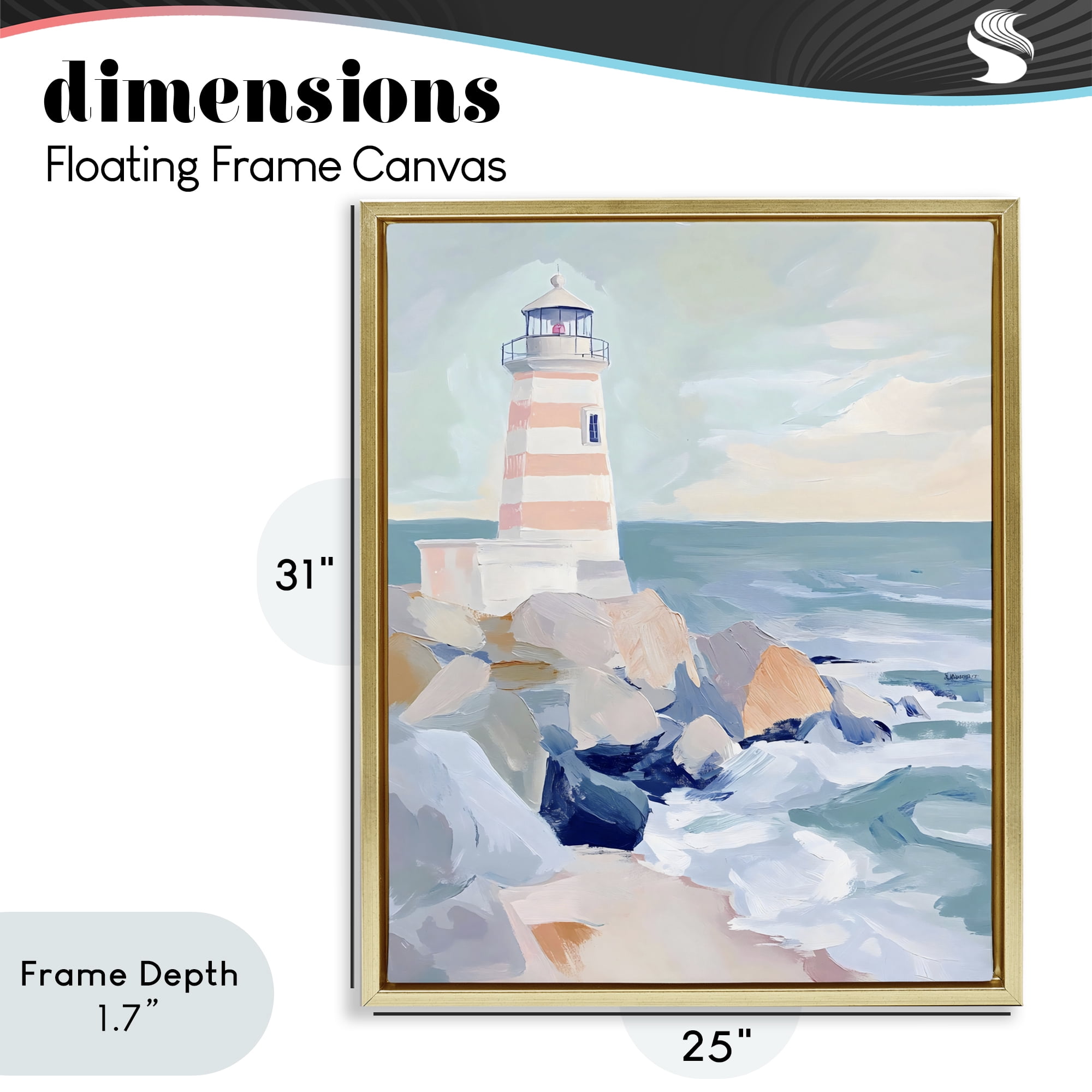 Stupell Industries Coastal Lighthouse in Pastels Gold Framed Floater Canvas Wall Art, design by Creative Studio