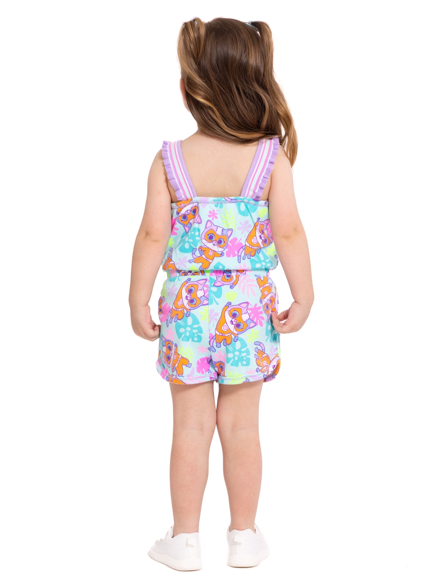 SuperKitties Toddler Girls Sleeveless Graphic Romper, Sizes 12M-5T