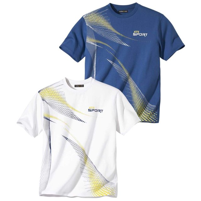 Atlas For Men - Camiseta Diseño Impreso Deportivo para Hombre - Pack de 2 (Azul, Blanco)