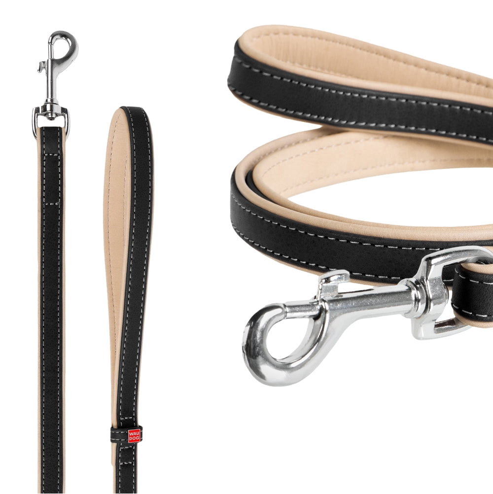 WAUDOG Heavenly Soft Leather Dog Leash | Special Design Leather Leash for Training & Walking Cute Small, Medium Large Dogs | Strong Climbers Clip, Perfect for Puppy, Small Boy & Girl Dogs - Black