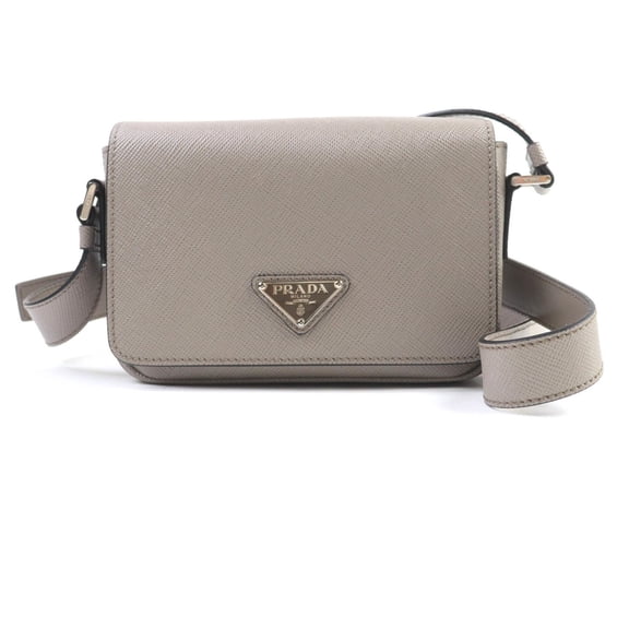 Pre-Owned PRADA 2VD065 Saffiano Leather Argilla Shoulder Bag with Triangle Logo... (Good)