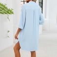 thumbnail image 7 of Arlun 2026 Spring Summer Button down Shirt Dresses for Women Long Sleeves Solid Color Mini Dress Trendy Roll-Sleeved Loose Comfy Thin Beach Vacation Frock Sky Blue M, 7 of 7