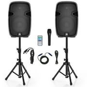 Costway Dual 12 in 2 way 2000W Powered Speakers with  Mic Speaker Stands Control Cables