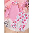 thumbnail image 3 of Musuos Baby Girl Cute Fall Outfit 0-18Months Ribbed Cold Shoulder Long Sleeve Romper + Floral Flare Pants and Headband 3 Pcs Set, 3 of 9