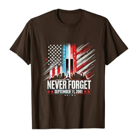 WEAIXIMIUNG Slim Fit White T Shirts for Men Men's Never forget September 11 2001 Memorial Day Short Sleeve Round Neck T Shirt Floral Fashion Trend Bottoming Shirt