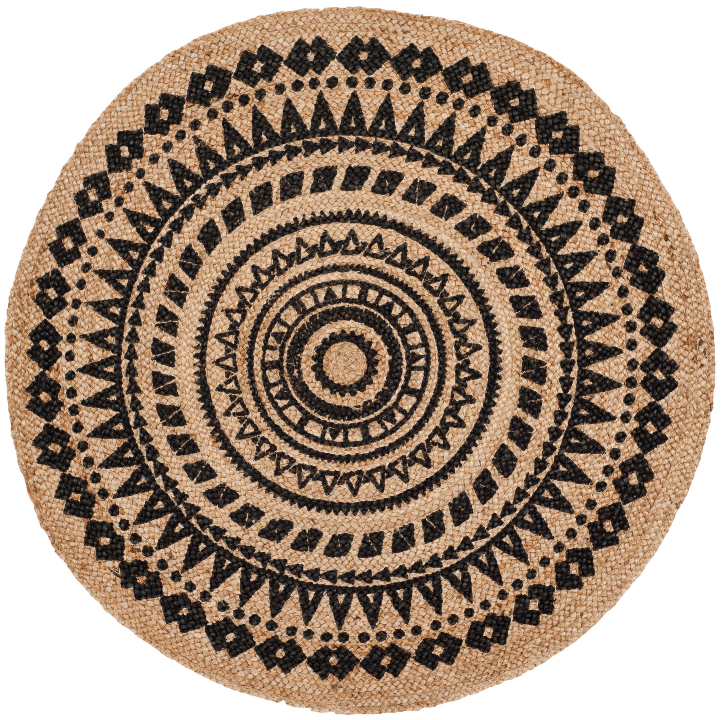 SAFAVIEH Natural Fiber Zoolander Geometric Jute Area Rug, Black/Natural, 5' x 5' Round