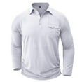 thumbnail image 3 of UVEASISHA Outdoor Sports Polo Shirts for Men Fall Casual Long Sleeve Golf Shirts Lightweight Stretch Slim Fit Workout Shirt Solid Color Button Golf Polos with Pocket,White,XL, 3 of 8
