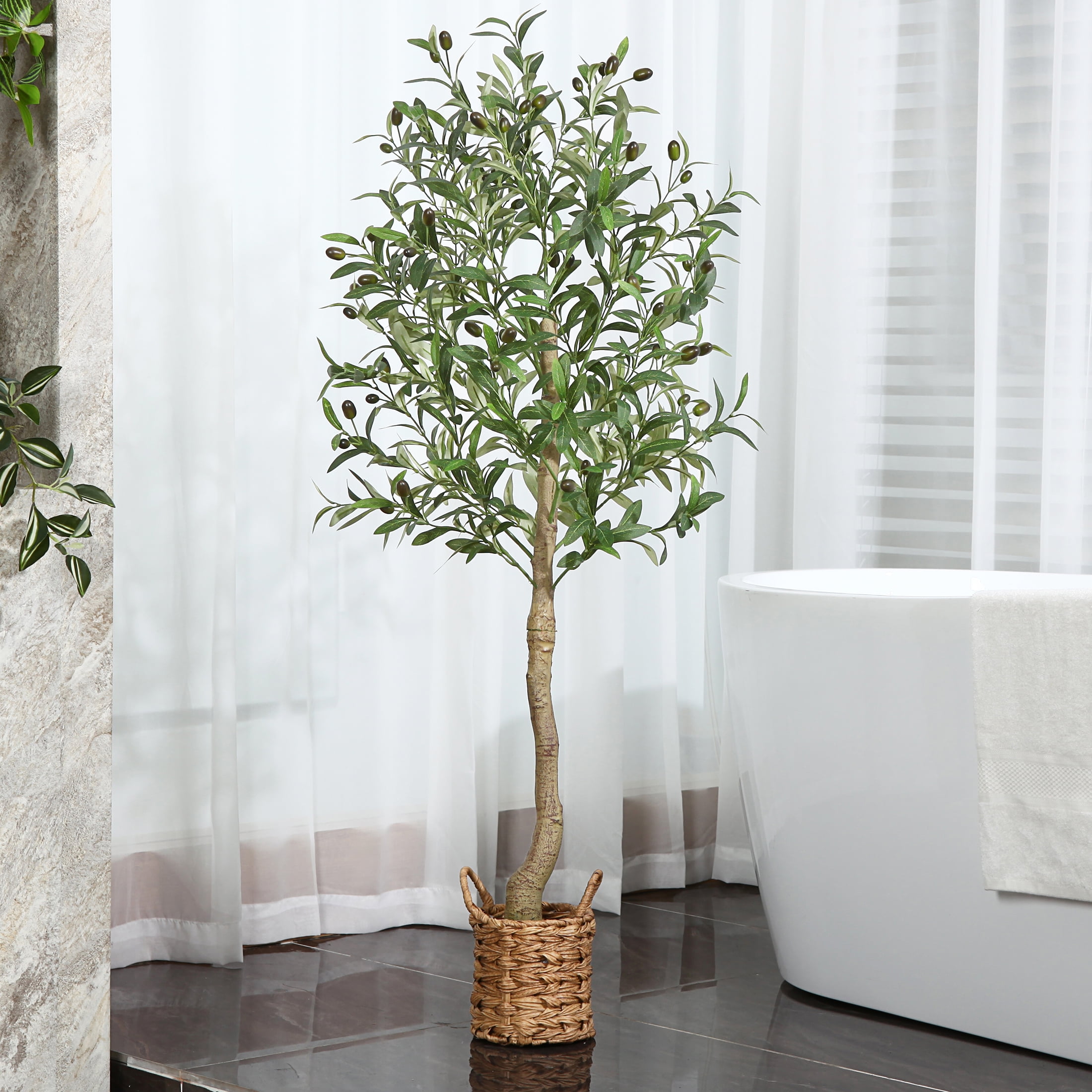 4FT Artificial Plants Olive Tree in Basket, Fake Plastic Olive Plant in