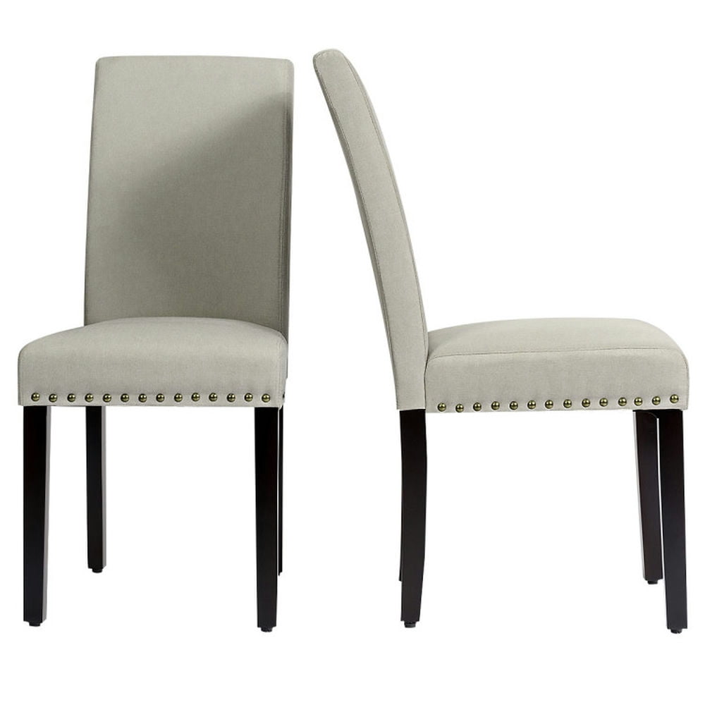 Demi Bonn Set of 2 Fabric Upholstered Dining Chairs with Nailhead and Backrest, Light Gray
