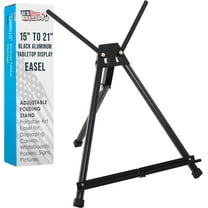 U.S. Art Supply 15" to 21" High Adjustable Black Aluminum Tabletop Display Easel with Arms, Portable Artist Tripod Stand