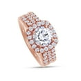 thumbnail image 3 of 14K Rose Gold Plated 925 Sterling Silver Lab Created Moissanite Diamond Cushion Frame Three-in-One Round Halo Wedding Engagement Promise Ring Eternity Band for Women(1.6 CTTW,G-H/VVS1)-10, 3 of 6