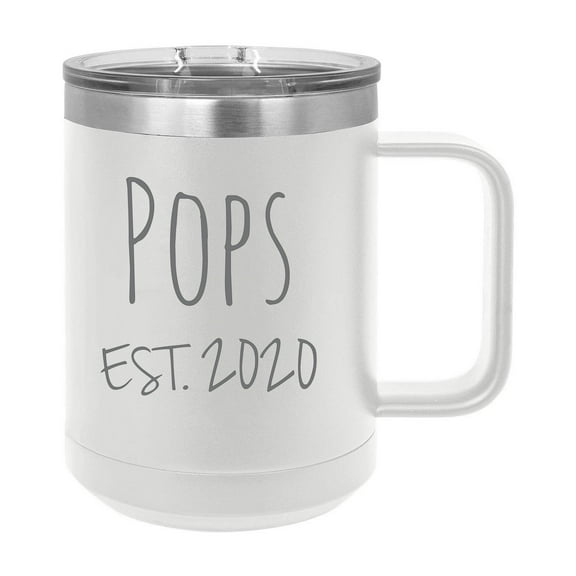 Pops Est. 2020 Established Stainless Steel Vacuum Insulated 15 Oz Engraved Double-Walled Travel Coffee Mug with Slider Lid