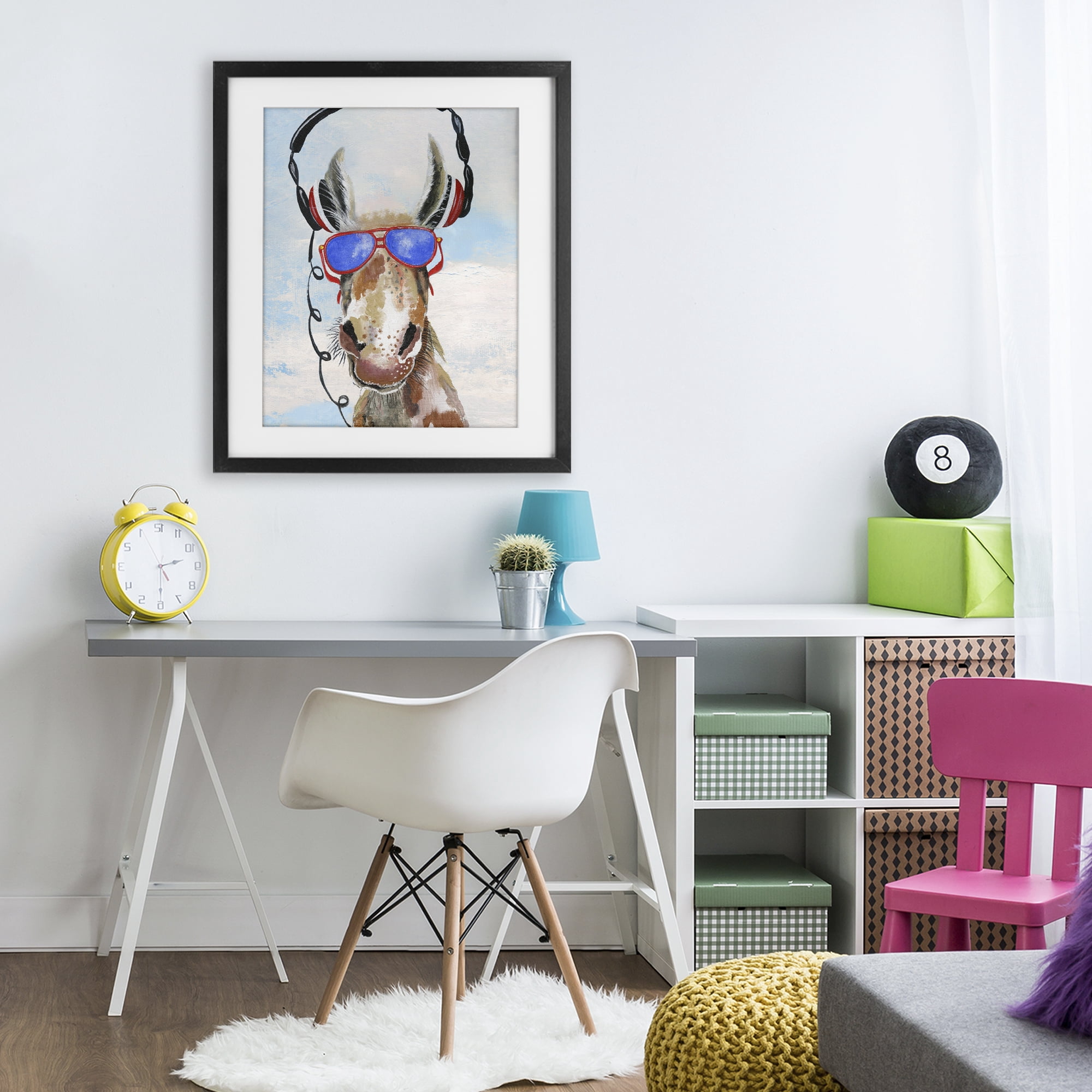 Stupell Industries Donkey Wearing Headphones Black Framed Print Under Glass, design by Janet Tava