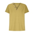thumbnail image 4 of Women's Buttons V Neck Short Sleeve Tops Tunic T Shirt Knitted Solid Color Summer Outfits Yellow,2XL, 4 of 6