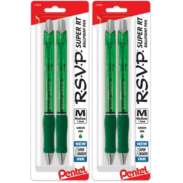 Bolígrafo Pentel RSVP Super RT de Punta Esférica 1.0mm Línea Media Verde Paquete de 4