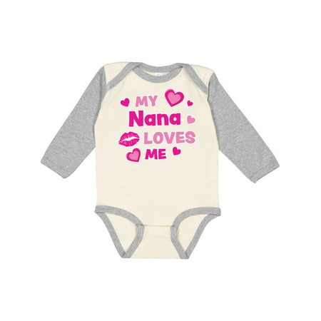 

Inktastic Valentine s Day My Nana Loves Me Hearts and Lips Boys or Girls Long Sleeve Baby Bodysuit