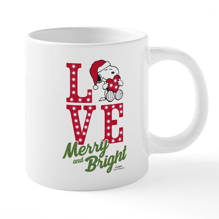 CafePress - Snoopy Love Merry And Brigh - 20 Oz White Ceramic Mega Mug