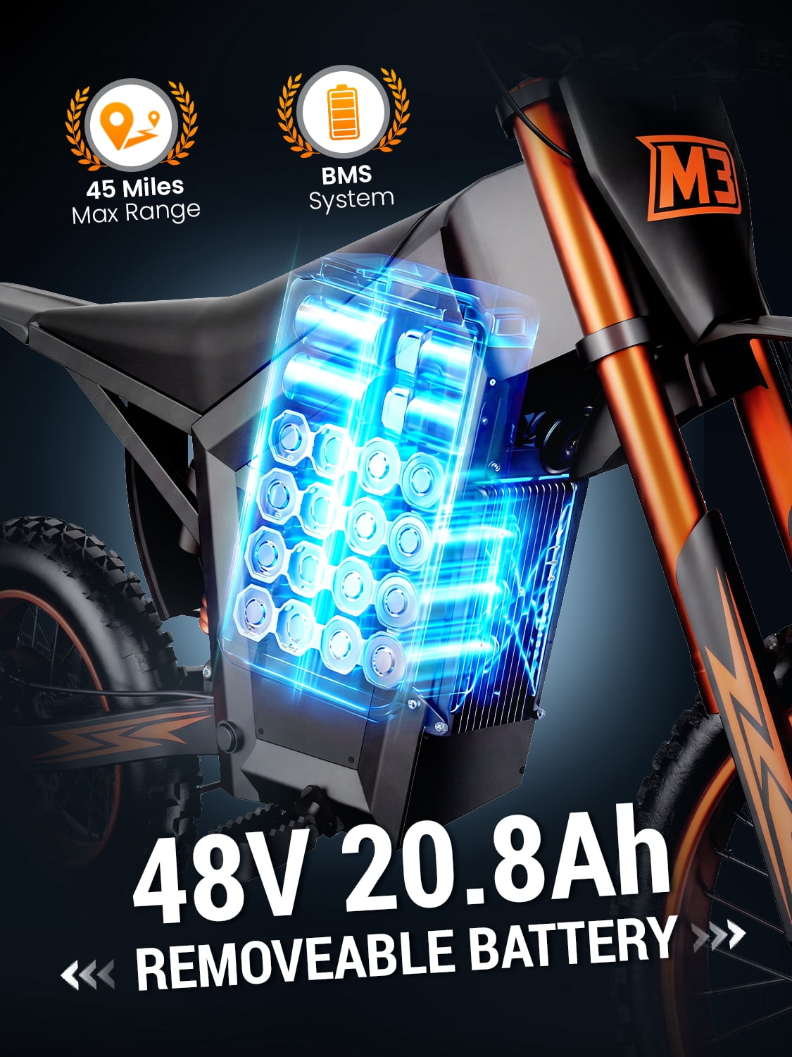 Electric Dirt Bike for Teens Age 13+,3000W 200N·m High Torque, 21AH Battery, 14"/12" Full Suspension Off-Road