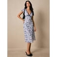 thumbnail image 6 of Elegant Blue Floral Print Midi Dress With V-Neck And Lettuce Trim Detail, 6 of 7
