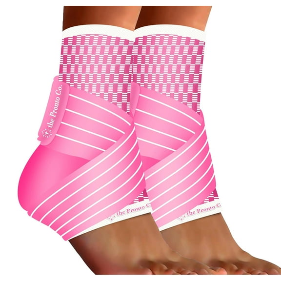 the Pronto Co. Ankle Brace - Compression Sleeve & Adjustable Strap, for Plantar Fasciitis Relief, Ankle Support & Protection, 2 Pack (Pink)