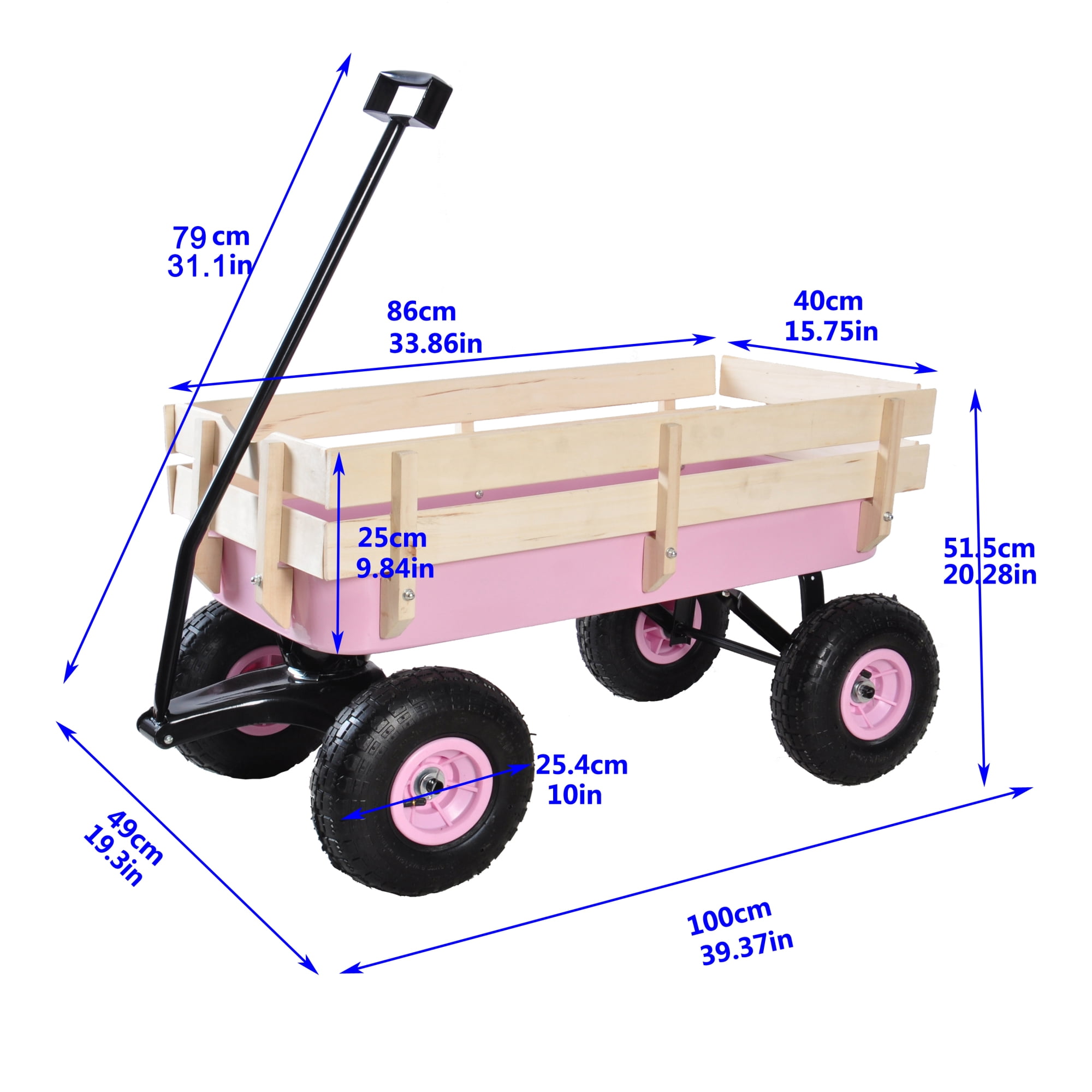 Leumius Outdoor Wagon with Pulling Wood Railing Panels,39" Utility Wagon with 10 Inch Wheels,176LBS Capacity for Beach,Garden,Park,Pink