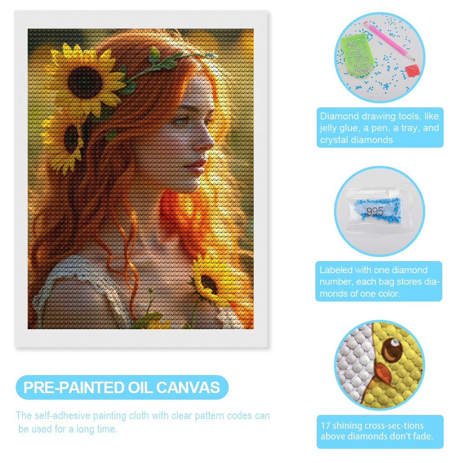 Diamond Art Kits for Adults, Sunflower Fairy Garden Portrait 5D Diamond Painting Kits for Adults Beginners, DIY Full Drill Diamond Painting, Gem Art and Crafts 12x16