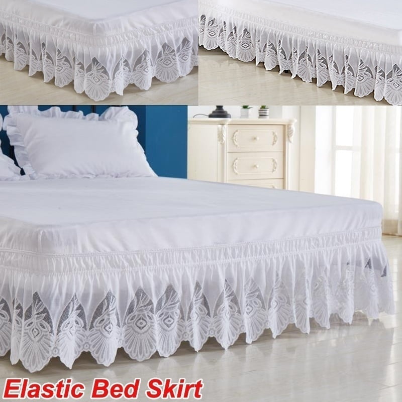 Willstar White Ruffle Lace Elastic Bed Skirt 3 Sided Wrapped 15 Inches ...