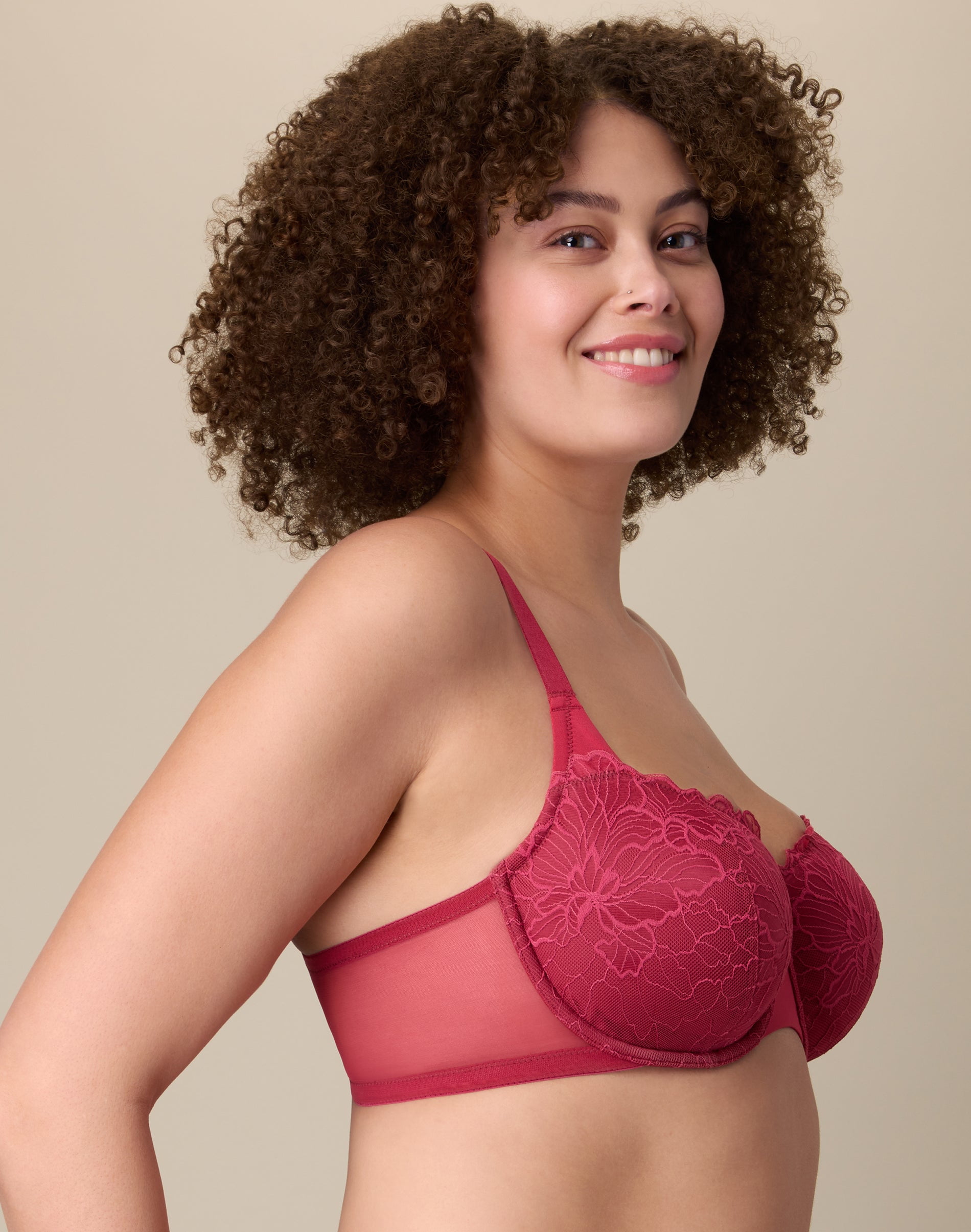 Playtex Unlined Lace Balconette Bra, Full Coverage  Digital Rose 40DD Women's