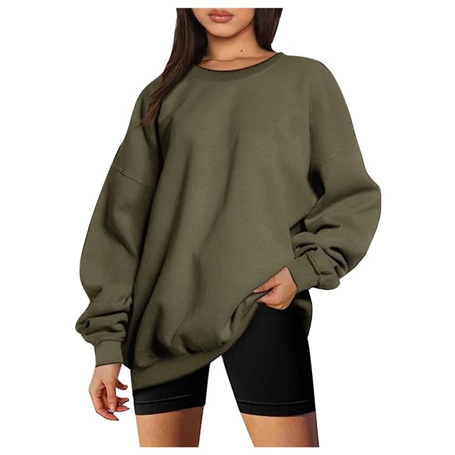 KIHOUT Spring Winter Womens Tops New Solid Color Long-sleeved Loose Large Size Casual Sweatshirt Pullover