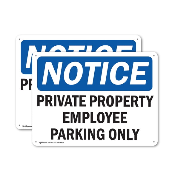 (2 Pack) Private Property Employee Parking Only OSHA Notice Sign 18 Inch X 12 Inch Indoor / Outdoor Rust-Free Aluminum Metal Signs for Workplace, Workshop, and Construction Site, Made