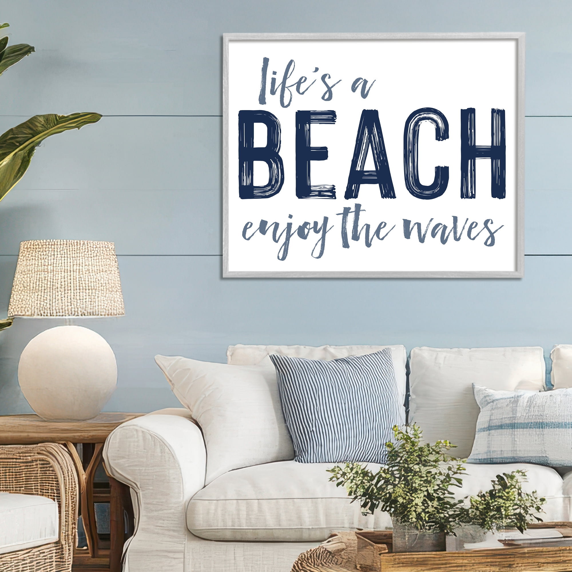 Summer Sentiment Enjoy Waves Gray Framed Giclee Art, design by Lettered and Lined