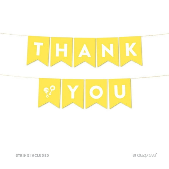 Thank You Yellow Gender Neutral Baby Shower Pennant Garland Party Banner