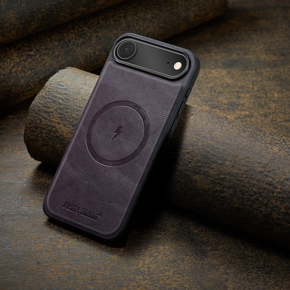 ELEHOLD Magnetic Case for iPhone Air, Vintage Faux Leather Shockproof Phone Case, Wireless Charging Compatible,Purple