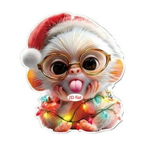 SLYNSHome Christmas Monkey Ornaments,Cute 2D Acrylic Hanging Christmas Tree Decorations Animal Pendant for Car Interior Home Holiday Party Wall Gifts