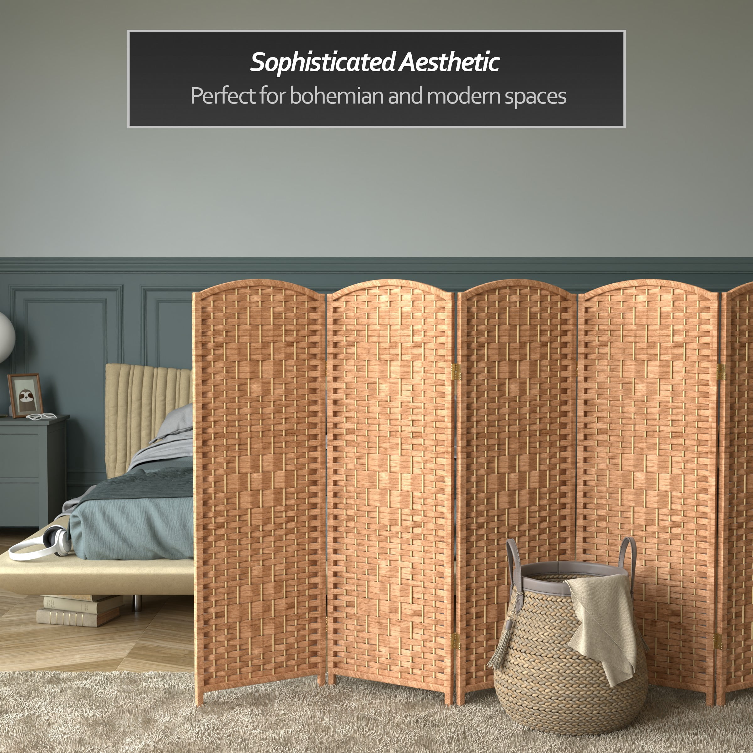 Red Lantern 4 ft. Short Diamond Weave Fiber Folding Screen - Natural - 6 Panel