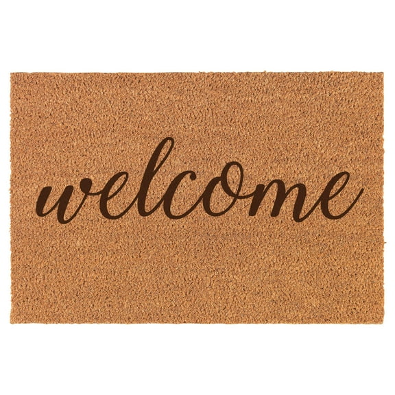 Welcome Script Doormat Brown Natural Coir Rectangular Front Entry Non Slip Door Mat (16 in. x 24 in.)