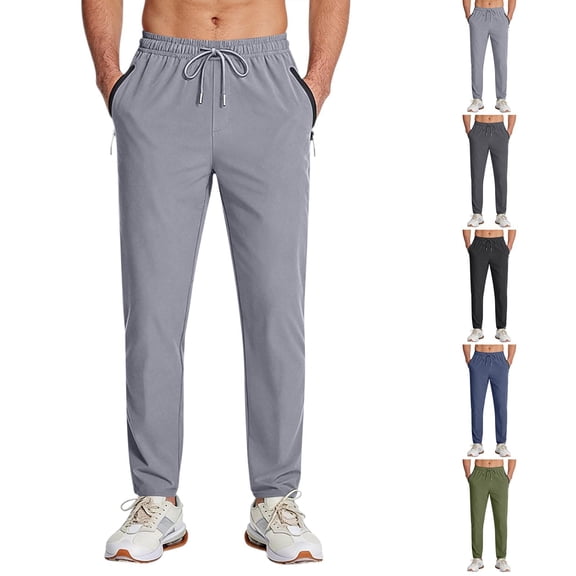 Dwellite Men's Sweatpants Athletic Pants Casual Trendy Plain Jogger Track Pants Workout Hiking Pants with Zipper Pockets Army Green S
