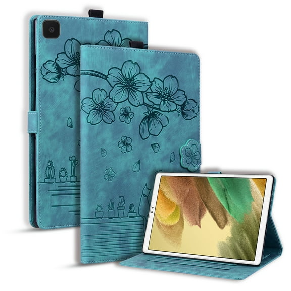 ELEHOLD for Samsung Tab A7 Lite 8.7 (2021) Leather Case,Embossed Flower Pattern Folio Flip Case Card Slots Kickstand Magnetic Clasp Shockproof Protective Case for Tab A7 Lite T220 / T225,Green