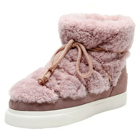 

Sweet Women Wool Cow Suede Ankle Boots Female Big Size Snow Boots Dancing Casual Shoes Woman Newest Flats Platform Boots