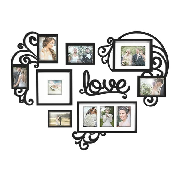 J.M.Deco Ensemble de 8 Cadres Photo Vintage Forme de Cœur Photo Cadres de Collège Saint-Valentin Affichage de Multiples Photos pour Famille Maison Salon 4 Pieds'x4 Pieds' / 4 Pieds'x6 Pieds'/ 5 Pieds'x7 Pieds' Ensemble de Cadres / Noir