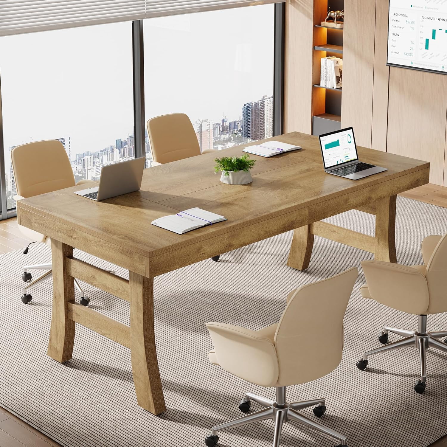 Tribesigns 63" Farmhouse Office Executive Desk, Wood Writing Table for Home Office, Light Brown