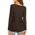 thumbnail image 3 of JYLFC Women T-Shirts Long Sleeve Tee V Neck Loose Tops Solid Shirts, Brown 2XL, 3 of 5