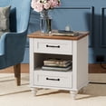 thumbnail image 1 of WAMPAT Table de Chevet, Station de Recharge, Table d'Appoint Style Ferme, Ports USB, Prises de Courant, Salon, Table de Chevet, 2 Tiroirs, Rangement Ouvert, Chambre, Blanc&Chêne, 1 of 8