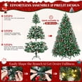 thumbnail image 5 of Pre-lit Artificial Christmas Tree, 6FT Pre-Decorated Artificial Hinged Xmas Tree with 800 Flocked Frosted Tips & 58 Red Berries for Holiday Party Home, 5 of 8