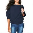 thumbnail image 2 of Mohiass Boat Neck Batwing Sleeves Dolman Knitted Sweaters and Pullovers Tops for Women Navy XL, 2 of 8