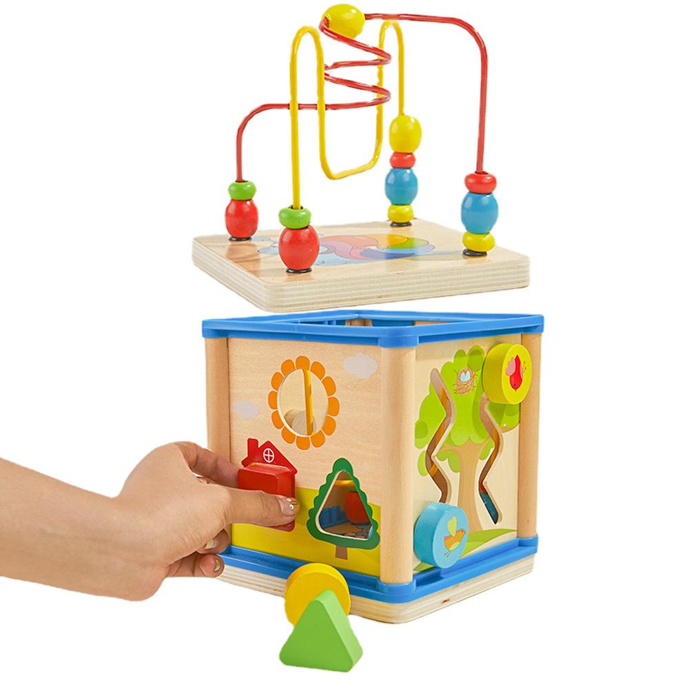 Kafei Montessori Bead Toy Colorful Activity Cube Montessori Wooden Toys