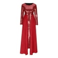 thumbnail image 3 of IROINNID Sequin Dress for Women Round- Neck Palette Suspenders High Waist Condole Gold Velvet High Waist Formal Dress Deals,Burgundy, 3 of 5